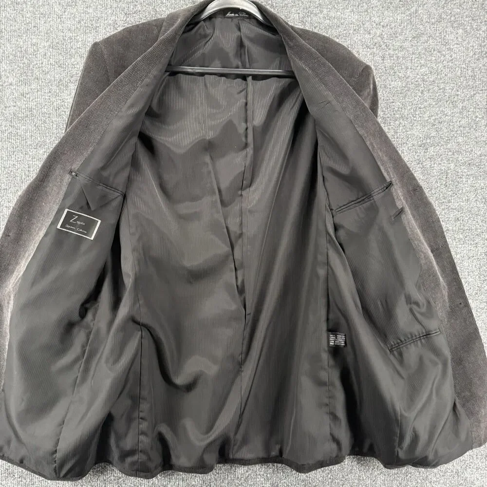 Zagato Corduroy Blazer Jacket Mens 42L Black Gray Three Button Up Sport‎ Coat